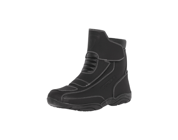 Motorcycle touring leather boots with decorative stitches